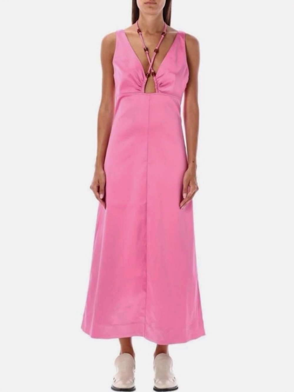 Ganni Satin Midi Dress Size 34 XS 2 Barbie Pink Sleeveless Maxi Wedding Guest